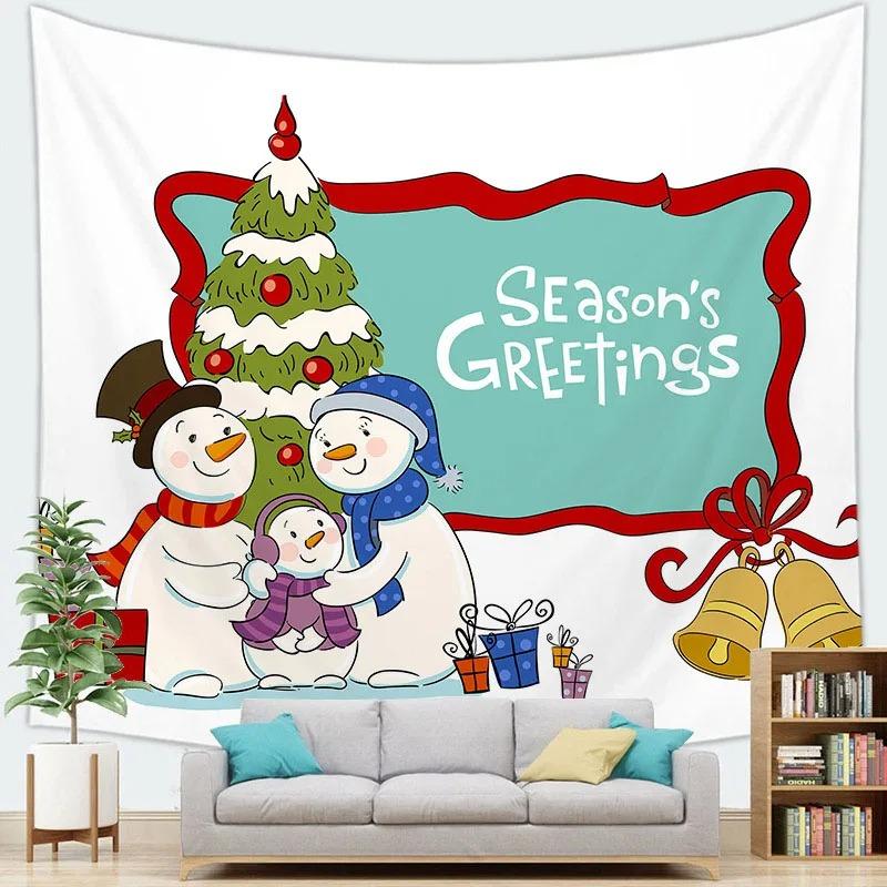 Cartoon Santa Claus Pattern Tapestry Home Bedroom Living Room Wall Decoration Christmas Theme Tapestry