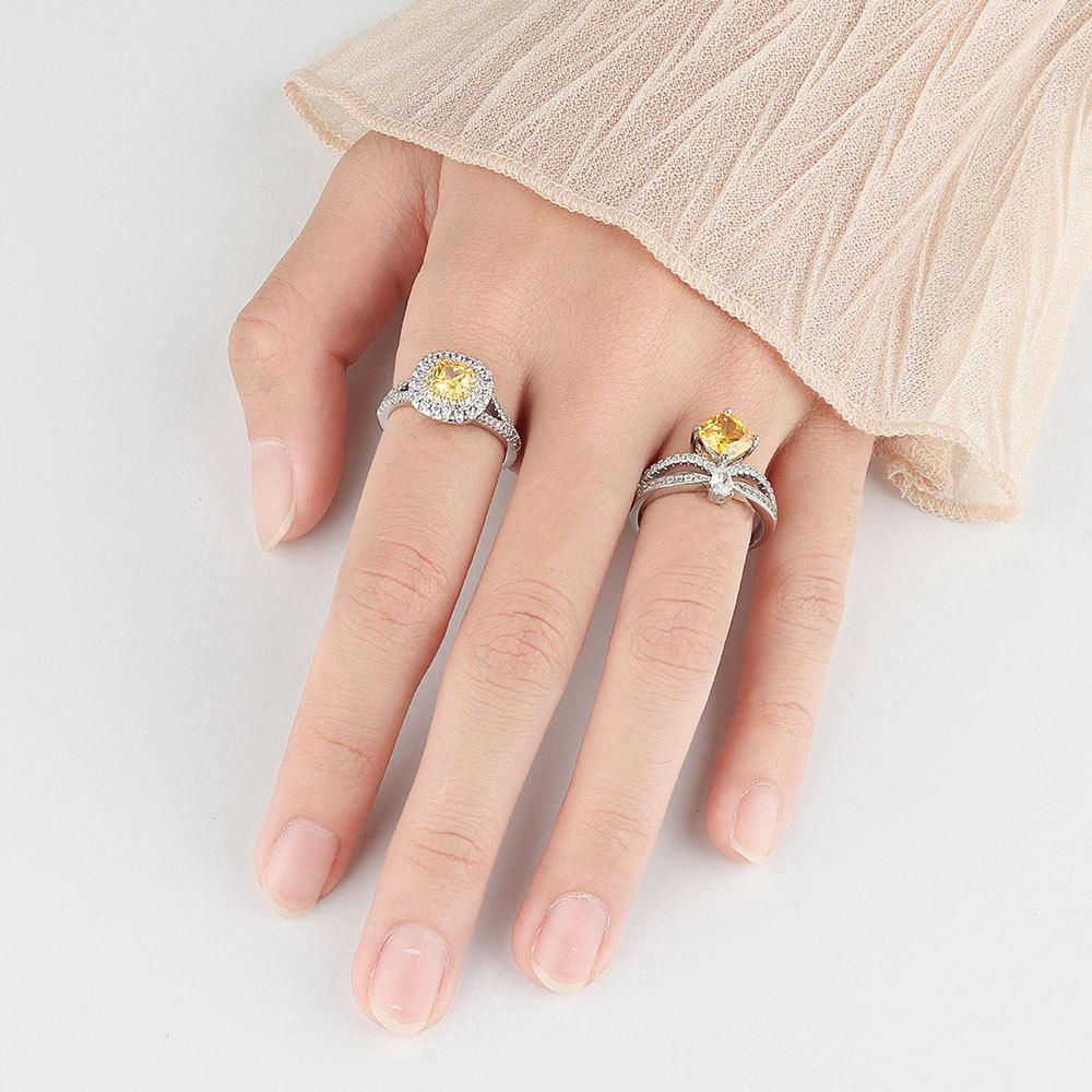 Women Yellow Square Zircon Open Ring Adjustable Fashion Jewelry Accessory For Daily Wear Elegant Gift