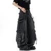 BeatStreet Herren Jeans Amerikanischer Stil Einfarbige Mehrere Taschen Lässige Abgetragene Hose Dekonstruktion Weiter Bein Jeanshose