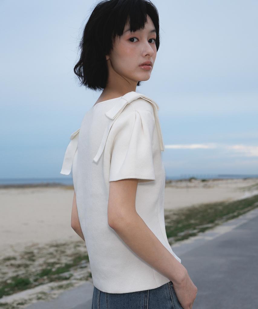 DEHEVE Boat Neck Ribbon Knit [Ivory]