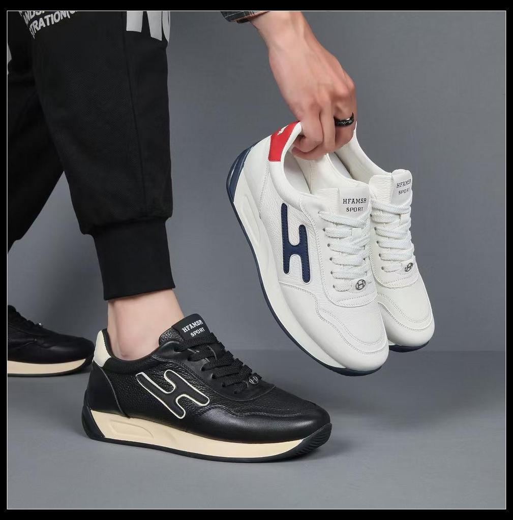 Men's 2025 White Genuine Leather Sneakers - Non-slip, Wear-resistant, Breathable, Deodorant, Fashionable German Trainer Shoes for Autumn.
