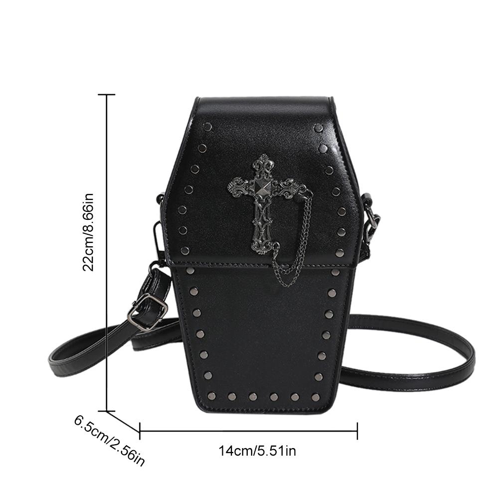 Women Satchel Purse Zipper Gothic Crossbody Bag Strap Adjustable Cross Crossbody Pouch PU Leather Halloween Versatile Bag