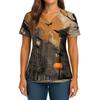 Women's Halloween Printed V-Neck Double Pocket Short Sleeves Hem Slit Uniform Caregiver Top