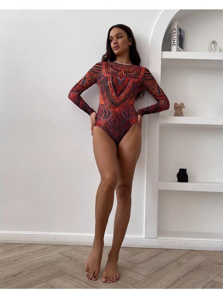 Mesh Sun-protective One-piece Swimsuit, Long-sleeved Sun-protective Swimwear