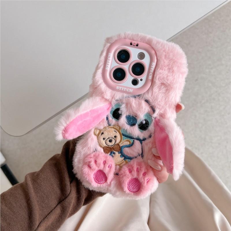 Stitch Plush Phone Case with Cute Cartoon Design Soft Anti-Shock Cover For iphone 17 16 15 14 Plus 13 Pro Max 17Air back cover
