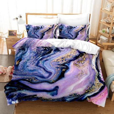 Traumhaftes Bettwäsche-Set in lila Marmoroptik, weicher, gebürsteter Polyester-Bettbezug, erhältlich in den Größen Queen, Twin, Double und Single, Prinzessinnenzimmer-Dekoration