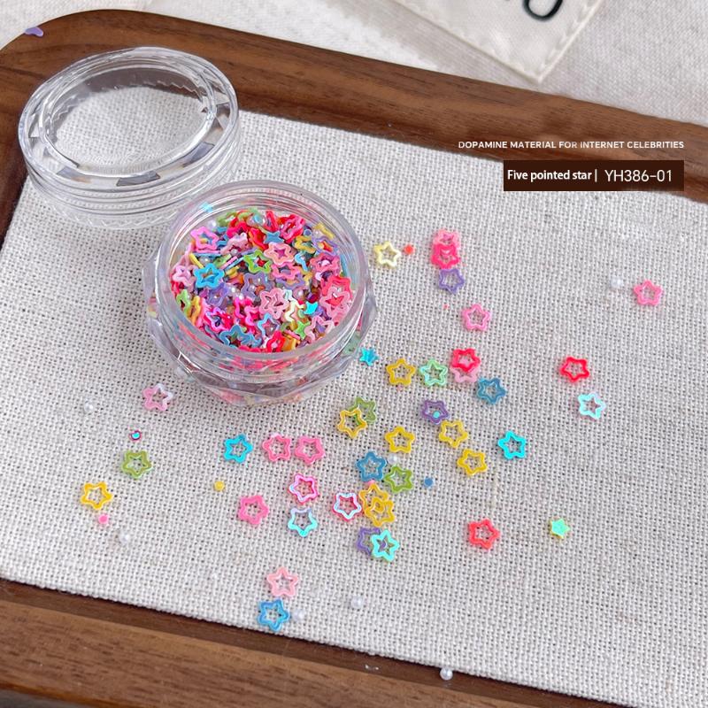 

Dopamine Nail Glitter Mixed Colored Hollow Out Heart-Shaped Pentagram Pearl Nail Art Charms Nail Decoration Accessories star