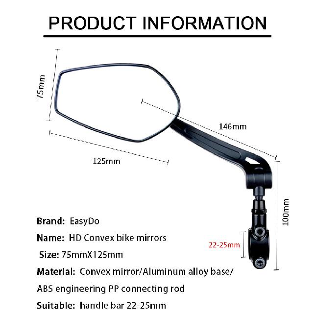 EasyDo Bicycle Rearview Handlebar Mirrors 360 Degree Rotate Cycling Rear View MTB Bike Handle Rearview Mirror