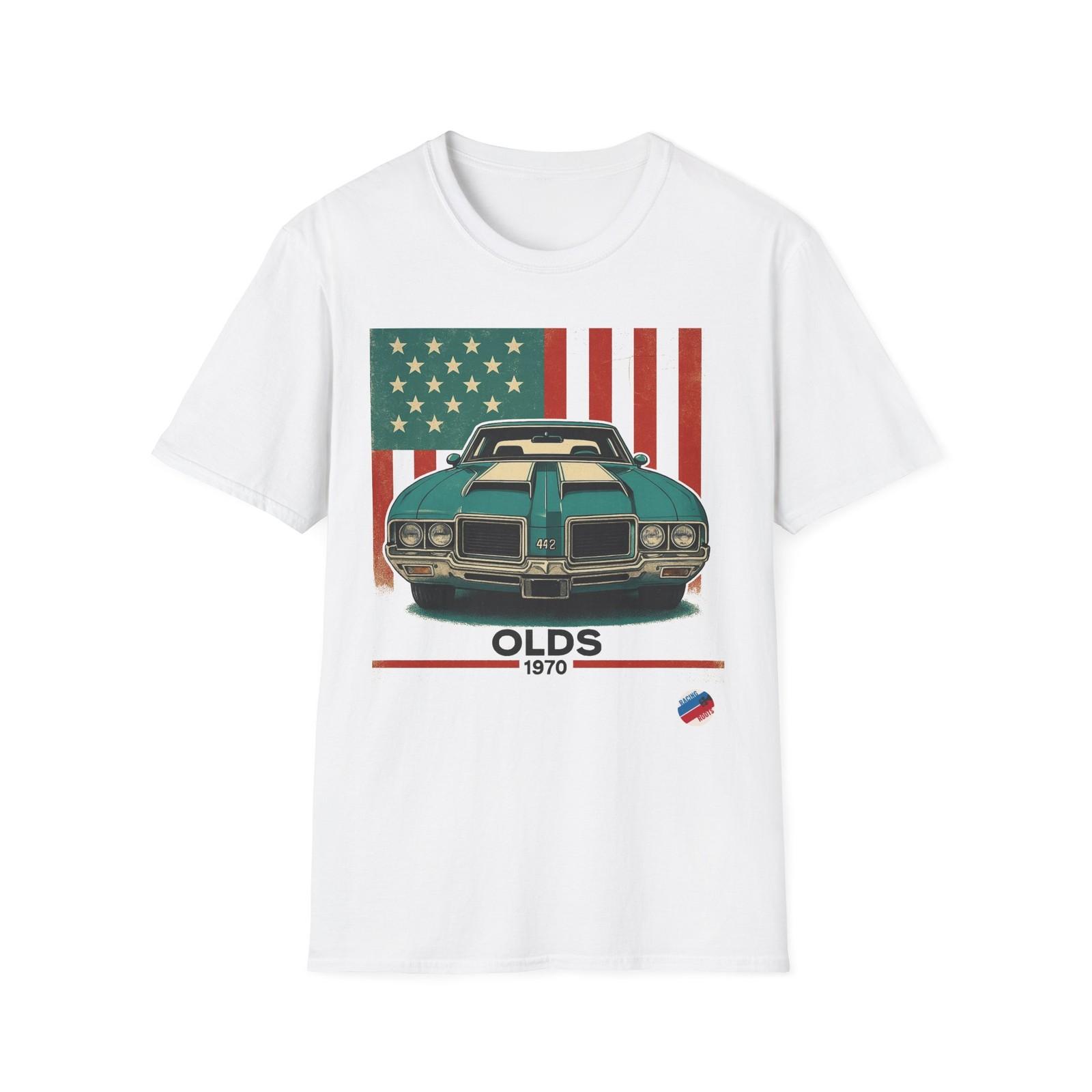 1970 Olds 442 Muscle Car USA Flag American Classic Vintage T-Shirt Tee S