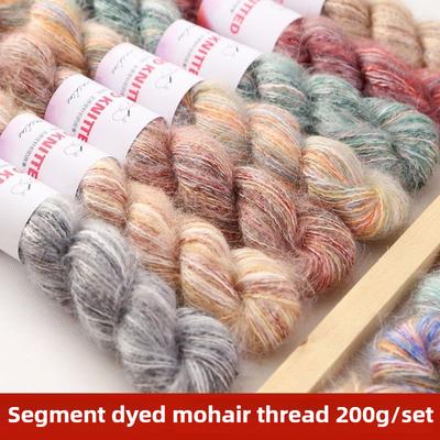 200g Farbverlauf Mohairgarn zum Handstricken Pullover Mütze Schal Stola DIY Segmentfärbung Häkelwolle Flauschi Warm