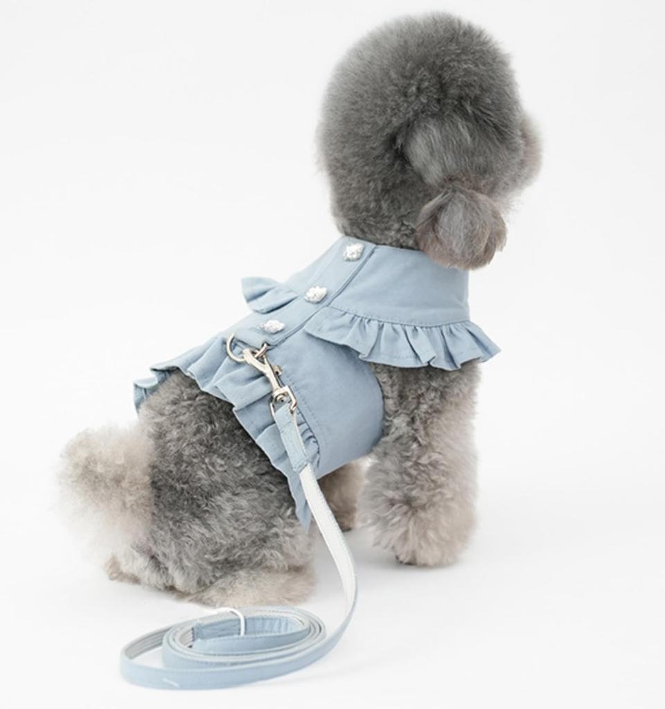 Frilled Clothing Harness with Glitter Decorations and Easy to Put On and Take Includes Matching Fabric Dog Walking for Dogs and Pet Use [Lady glamour]