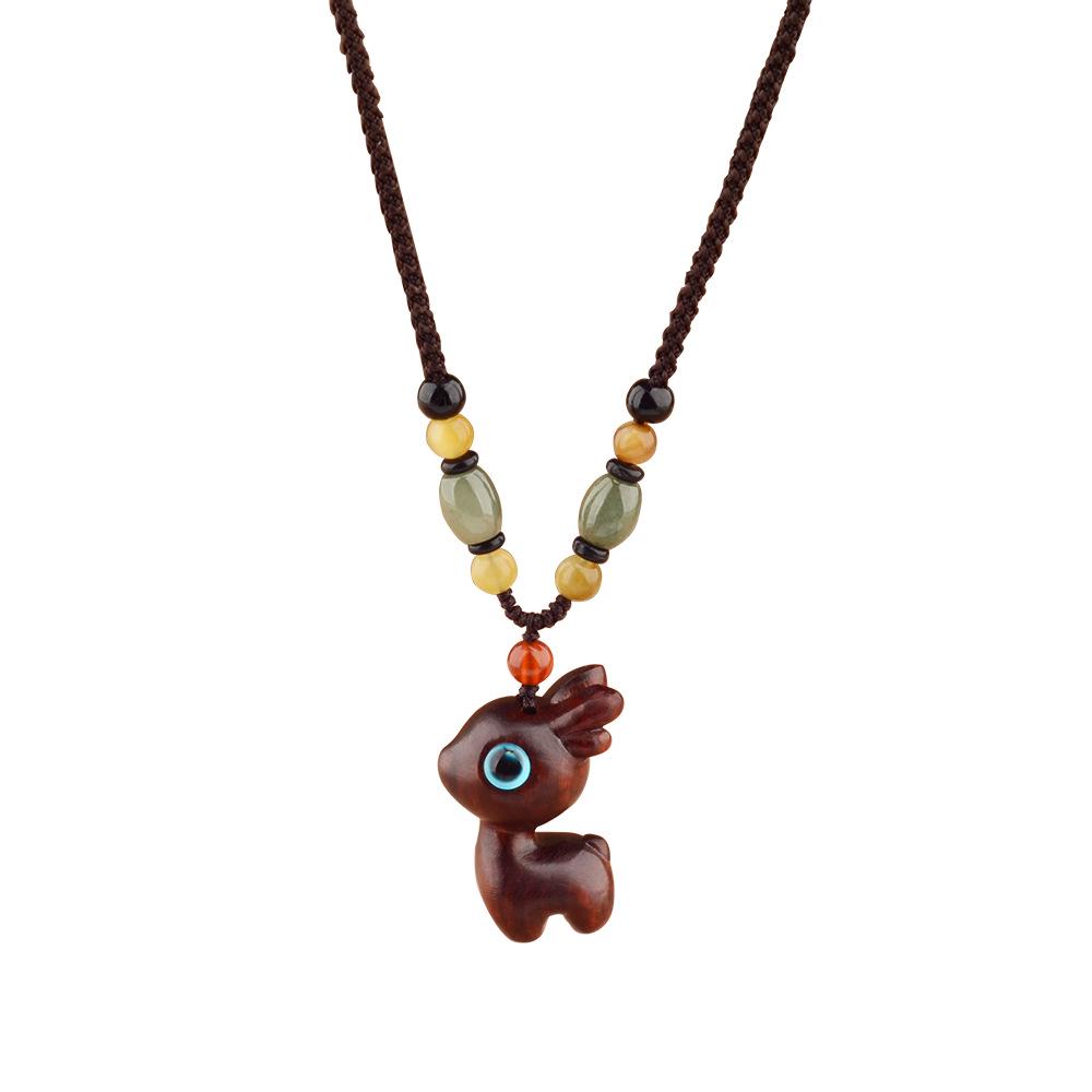 Unisex Retro Sandalwood Deer Pendant Necklace