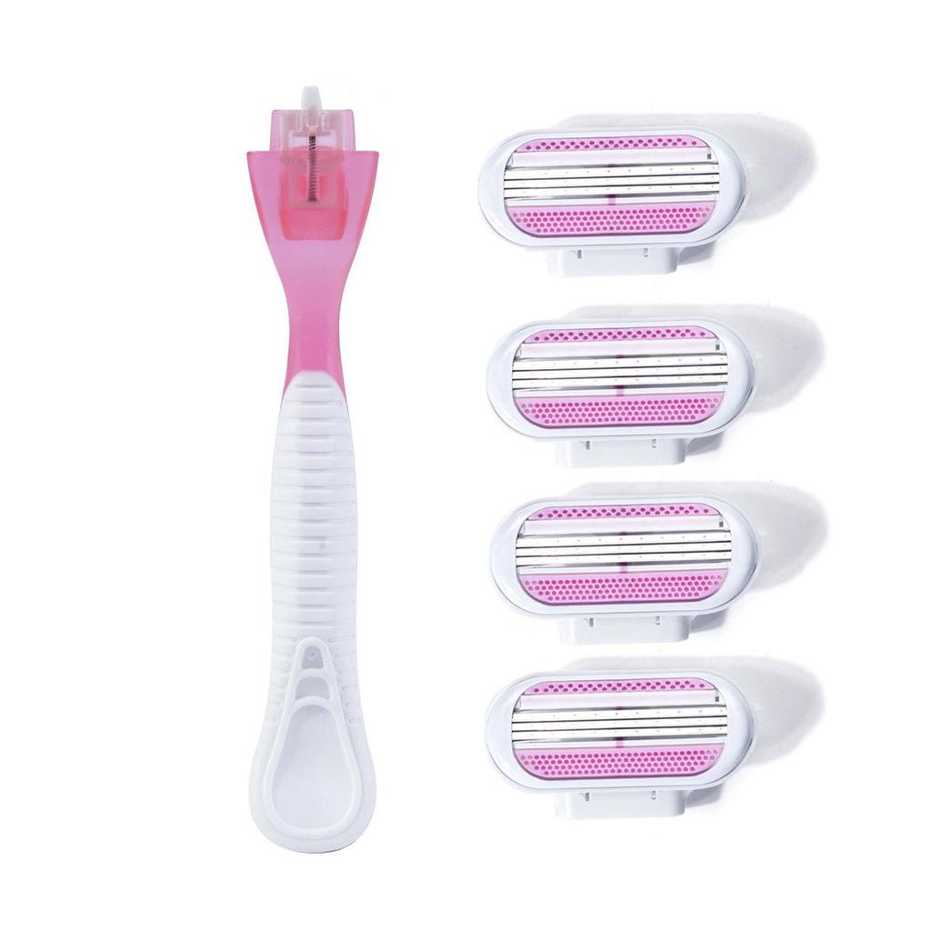 Women's Triple-Blade Pink Razor with Universal Handle and Holder