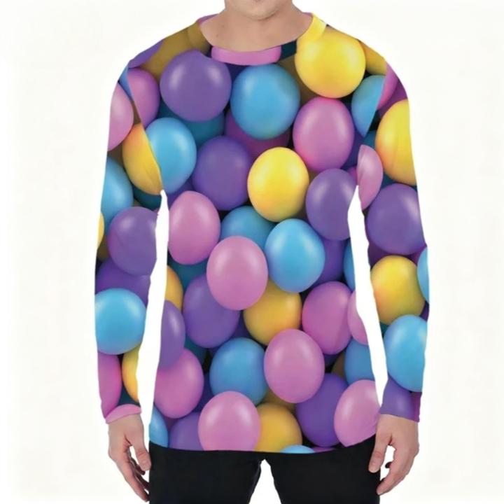Spring and Autumn Round Neck Candy Pattern 3D Printed Top Fashionable Casual Long Sleeved Men's T-shirts