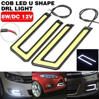2 piezas/lote de luces LED COB blancas universales en forma de U para conducción diurna de automóviles y camiones, luces de conducción diurna DRL impermeables
