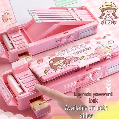 Double-Layer Large Capacity Password Lock Pencil Case for Students