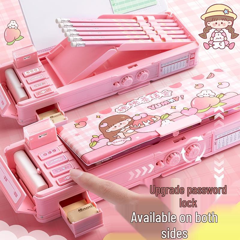 Doppelschichtiges Federmäppchen mit großem Fassungsvermögen und Zahlenschloss für Schüler