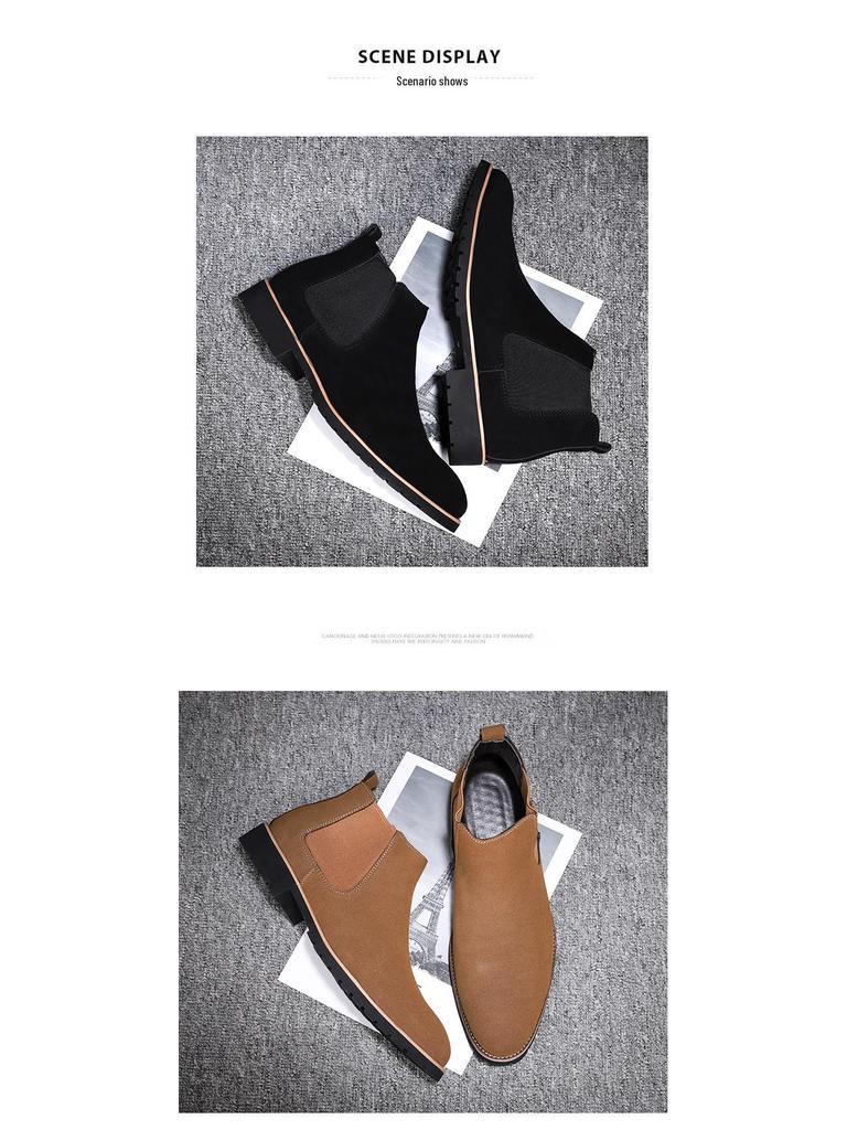 Men's High-Top Suede Leather Chelsea Boots - Autumn/Winter Slip-On Ankle Boots, Plus Size, Formal/Casual Use