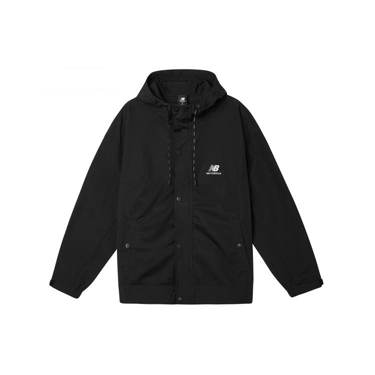 

Мужская спортивная куртка с капюшоном свободного покроя New Balance с логотипом, черные топы AMJ11332-BK