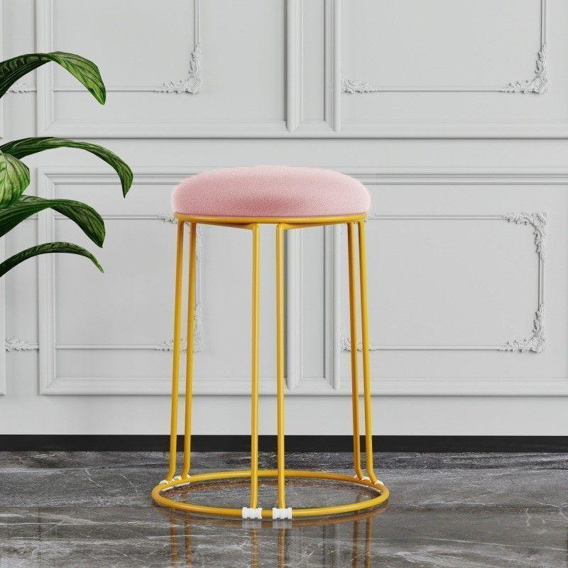 Sturdy Steel Frame Upholstered Round Stool - Soft, Simple Design for Dining or Kitchen Storage.