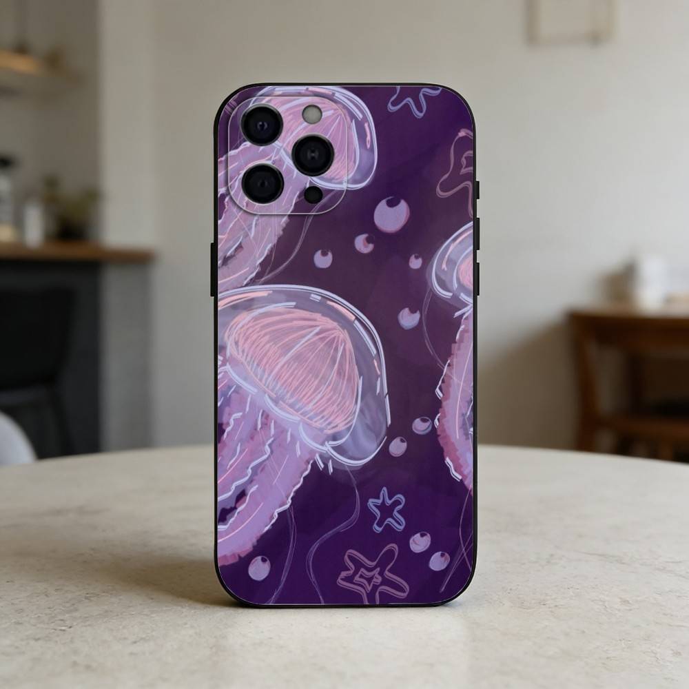 INS C-Cartoon Jellyfish Phone Case Silicone black Soft For IPhone 17,16,15,14,13,12,11,SE,Plus Pro Max