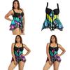 Übergröße Damen Schmetterlingsdruck Hohe Taille Blouson Tankini Stilvolle Bademode für Jeden Anlass