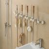 Space Aluminum Suction Cup Mop Clamp Reusable Mop Clip Rack Broom Mop Holder  Bathroom