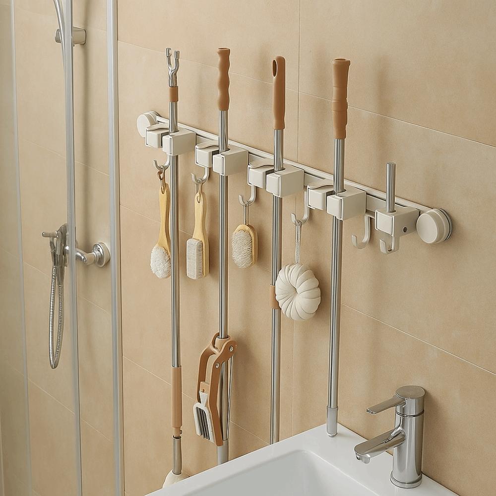 Space Aluminum Suction Cup Mop Clamp Reusable Mop Clip Rack Broom Mop Holder  Bathroom