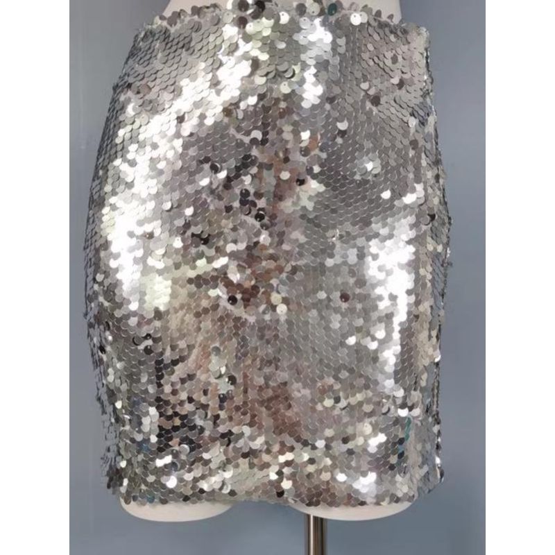 Export Single High Texture Street Cool Scale Sequin Shiny High Waist Birthday Banquet Party Skirt Skirt