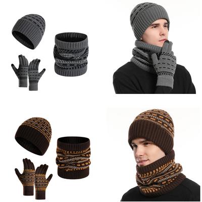 Adult Thicken Hat Gloves Neck Gaiter Set Teens Knitted Beanies Hat Suit Winter Warm Boys Girls Christmas Hat for Outdoor