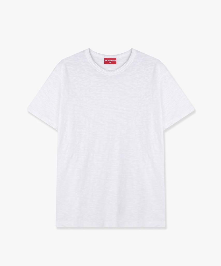 PSSHOPPER Semi-Crop Slub Vintage Short Sleeve T-Shirt [White]