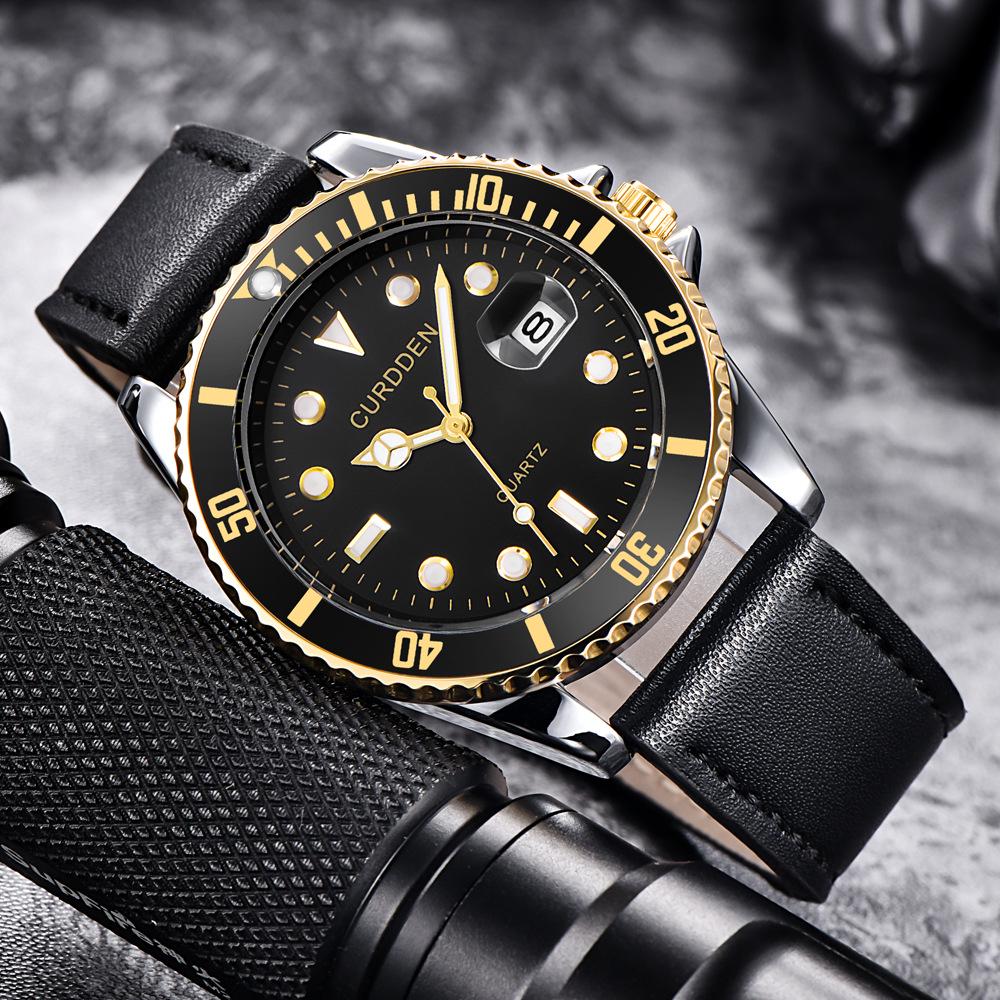 Men's Fashion Quartz Watch with Calendar, Simple Leather Strap, Student Design