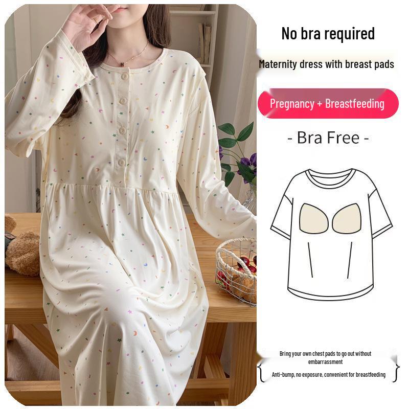 Maternity Labor Gown & Nursing Pajama Set with Built-in Bra for Spring/Summer
