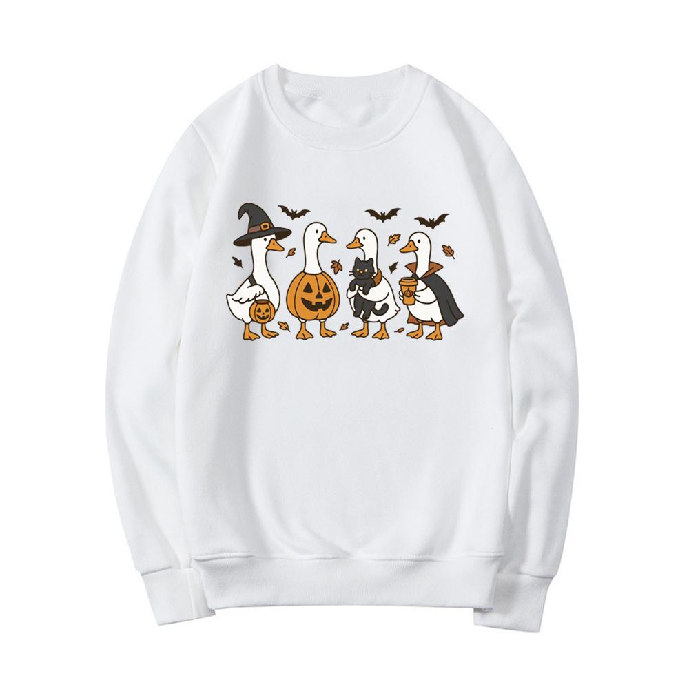 Halloween Goose Sweatshirt Funny Halloween Shirt Women Long Sleeve Crewneck Sweatshirt Spooky Goose Hoodies Fall Streetwear Tops