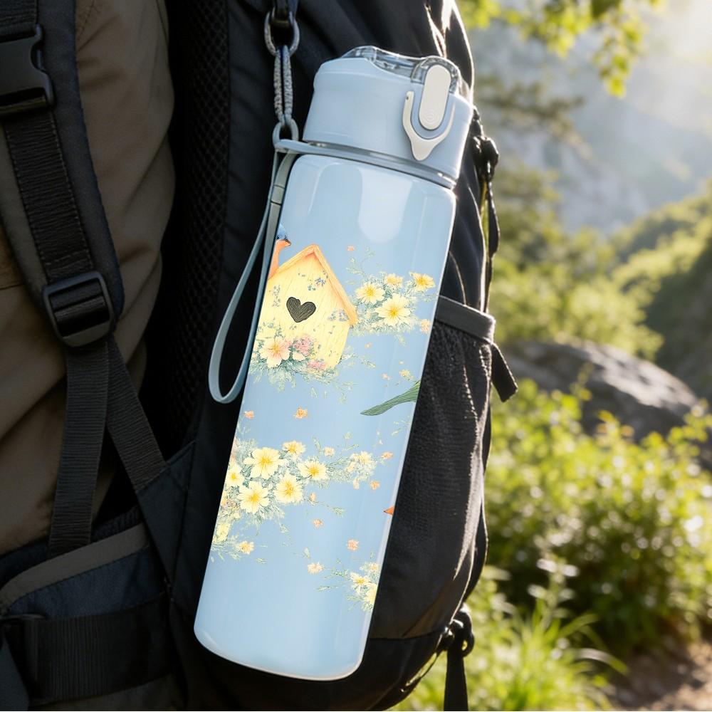 1PC Bird Nest With Little Birds Print 750ml Color Plastic Sports Water Bottle Leakproof Flip Straw Lid Suitable for Sports Office Home Use