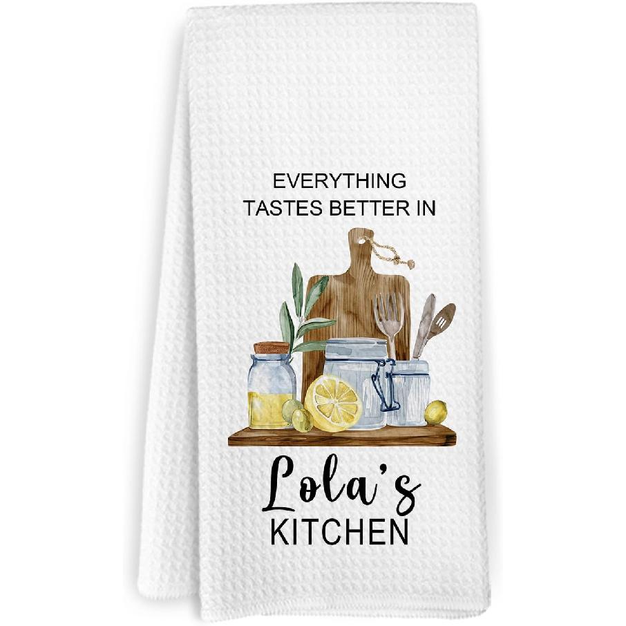 Nonna Gifts Kitchen Towels, Gifts for Nonni Grandma from Grandkids, Everything Tastes Better in Nonna's Kitchen Decorative Hand Tea Towels for