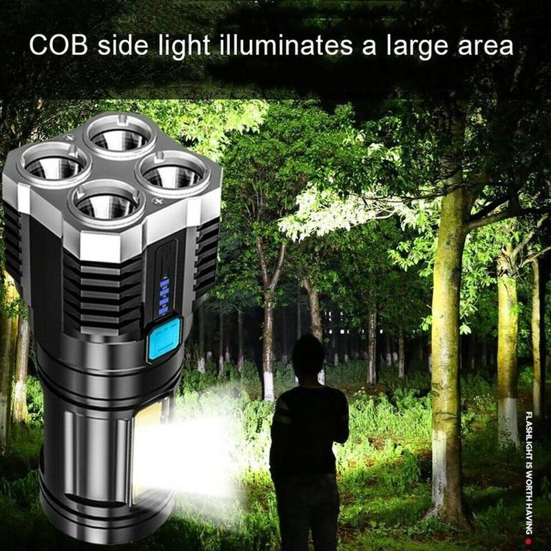 High Power LED Flashlights Camping Torch With 4 Lamp Beads And COB Side Light Rechargeable Portable Hand Lantern 4 Lighting Mode