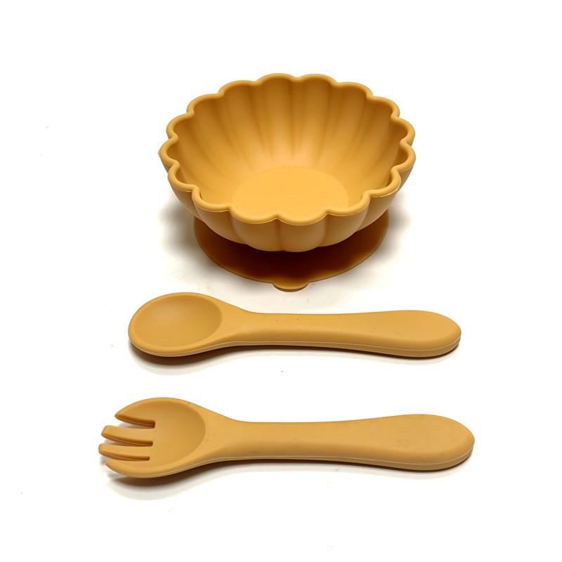 non-toxic 3pcs Silicone Children's Dinner Plate Set Suction Cup One-piece Food Silicone Dinner Plate Baby Bowl for Eating Training