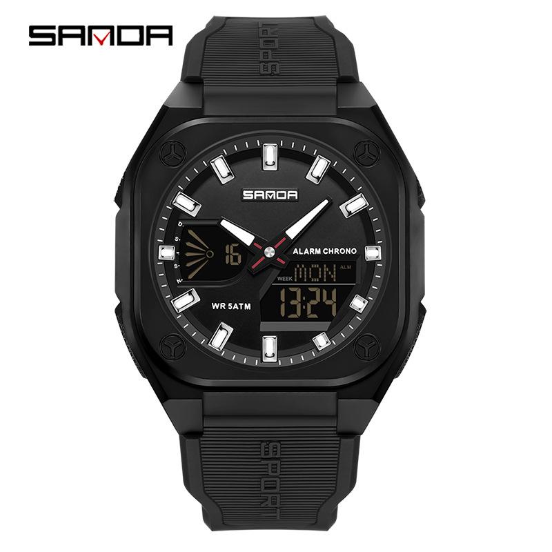Orologio Cronometro Sportivo Sanda per Nuovi Studenti: Sincronizzato a Due Lancette, Ora Mondiale, Impermeabile 50M, Orologio Elettronico