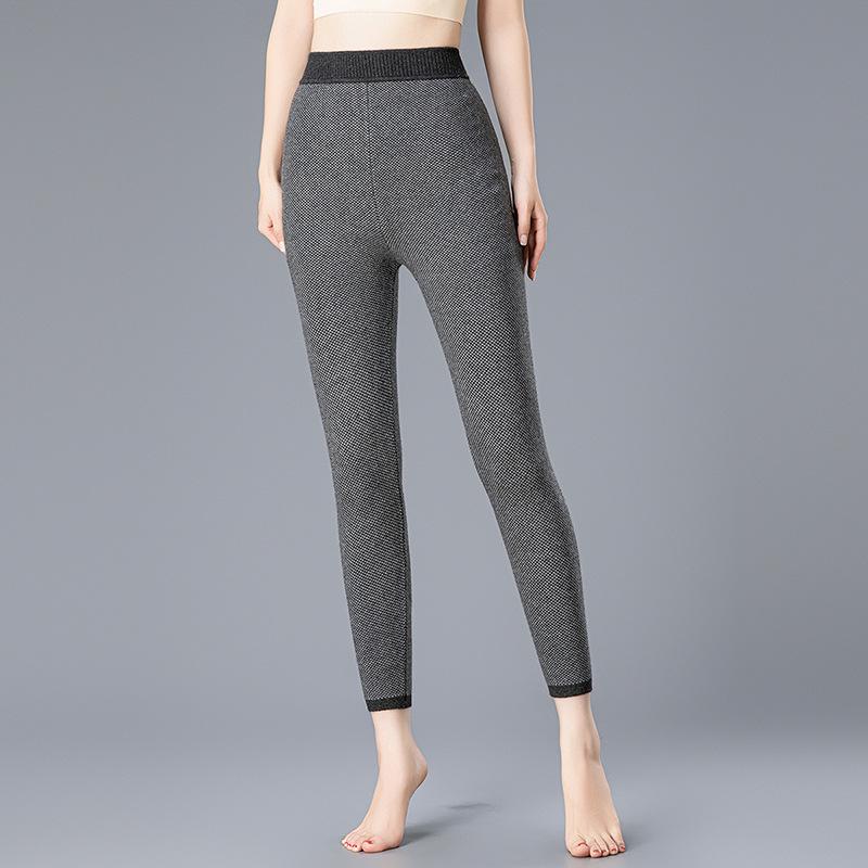 Unisex High-Waisted Thick Wool Pants: Warm Jacquard Knit Base Layer for Winter