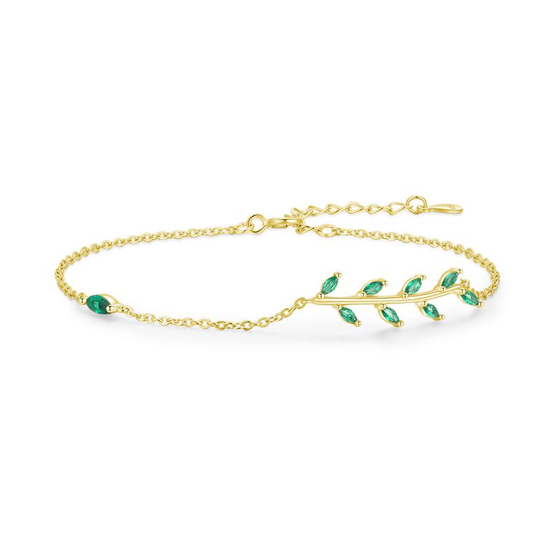 

925 Sterling Silver Green Leaf Zirconia Adjustable Link Chain Bracelet For Women Fashion Wedding Jewelry Accessories