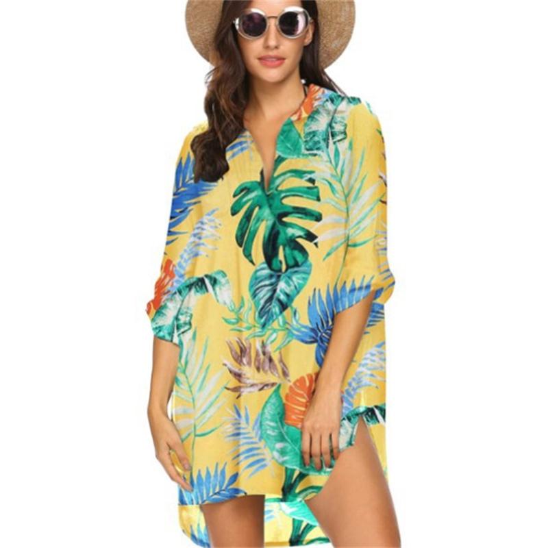 

Женский купальник с цветочным принтом, рубашка, платье, пляжная накидка, бикини, купальник, пляжный солнцезащитный сарафан S