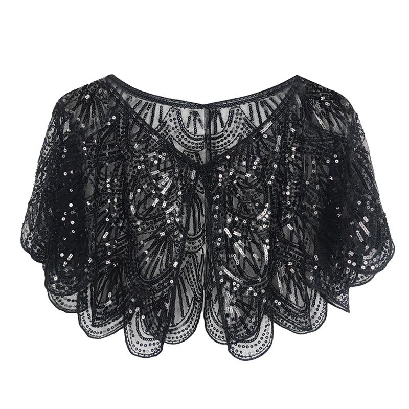 

1 шт. Полиэстер Винтажная Шаль Ажурная Женская Стильная Вечерняя Блестящие Пайетки Бисероплетение Коктейльная Вечеринка