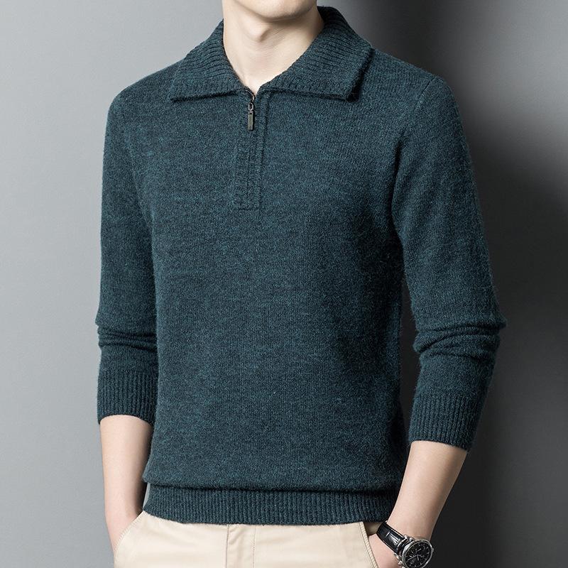 

2024 Winter Men s Thick Lapel Knit Sweater - Fashionable Middle-aged Dad Wear M