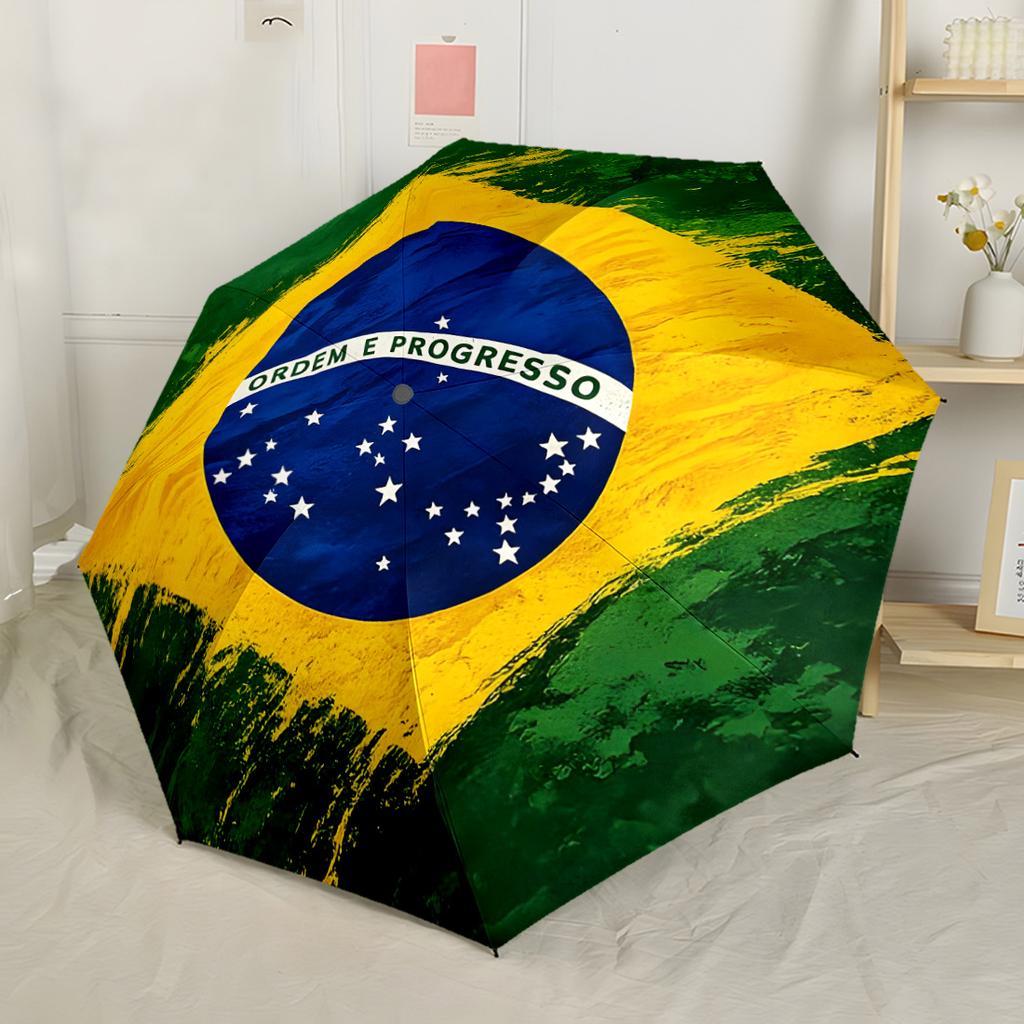 Brasilianische Flagge Kunstwerk Kompakter Reise-Automatikschirm Faltbarer Regenschirm mit 8 Speichen Stabile Konstruktion für den Außenbereich Tägliche Nutzung Modisches Accessoire