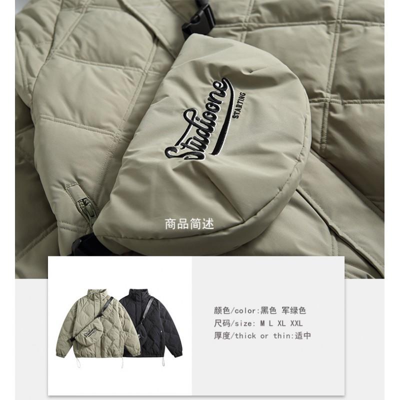 Unisex Japanese Style Retro Quilted Stand Collar Down Jacket Winter Warm Parka Men Women