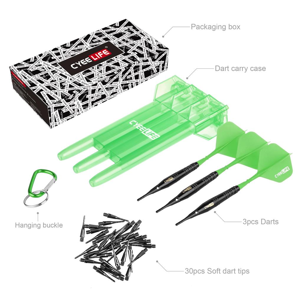 CyeeLife 16g Pure Copper Soft Tip Darts Set (Green)