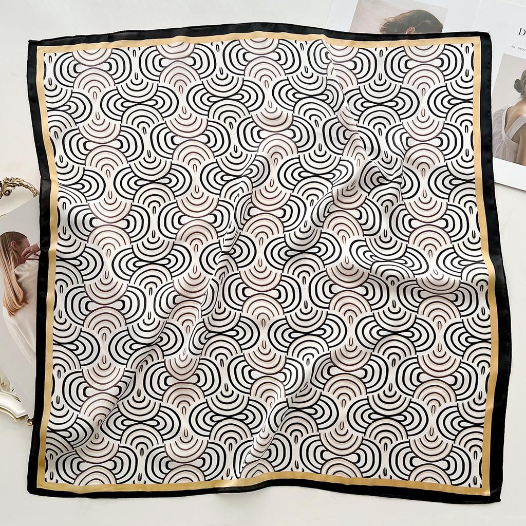 Simple Stripe Printing Imitation Silk Scarf, High-End Shawl, Versatile Neck, Women'S Fashion Temperament Square Scarf