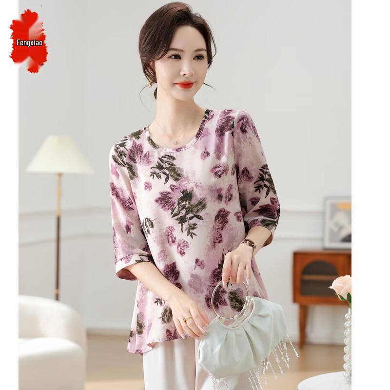 Women s Plus Size Mid-Sleeve Floral T-Shirt 4XL