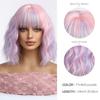 Pink Purple Mixed Blue Curly Wavy Synthetic Wigs with Bangs for Women Colorful Party Cosplay Natural Hair Wig Heat Resistant Use